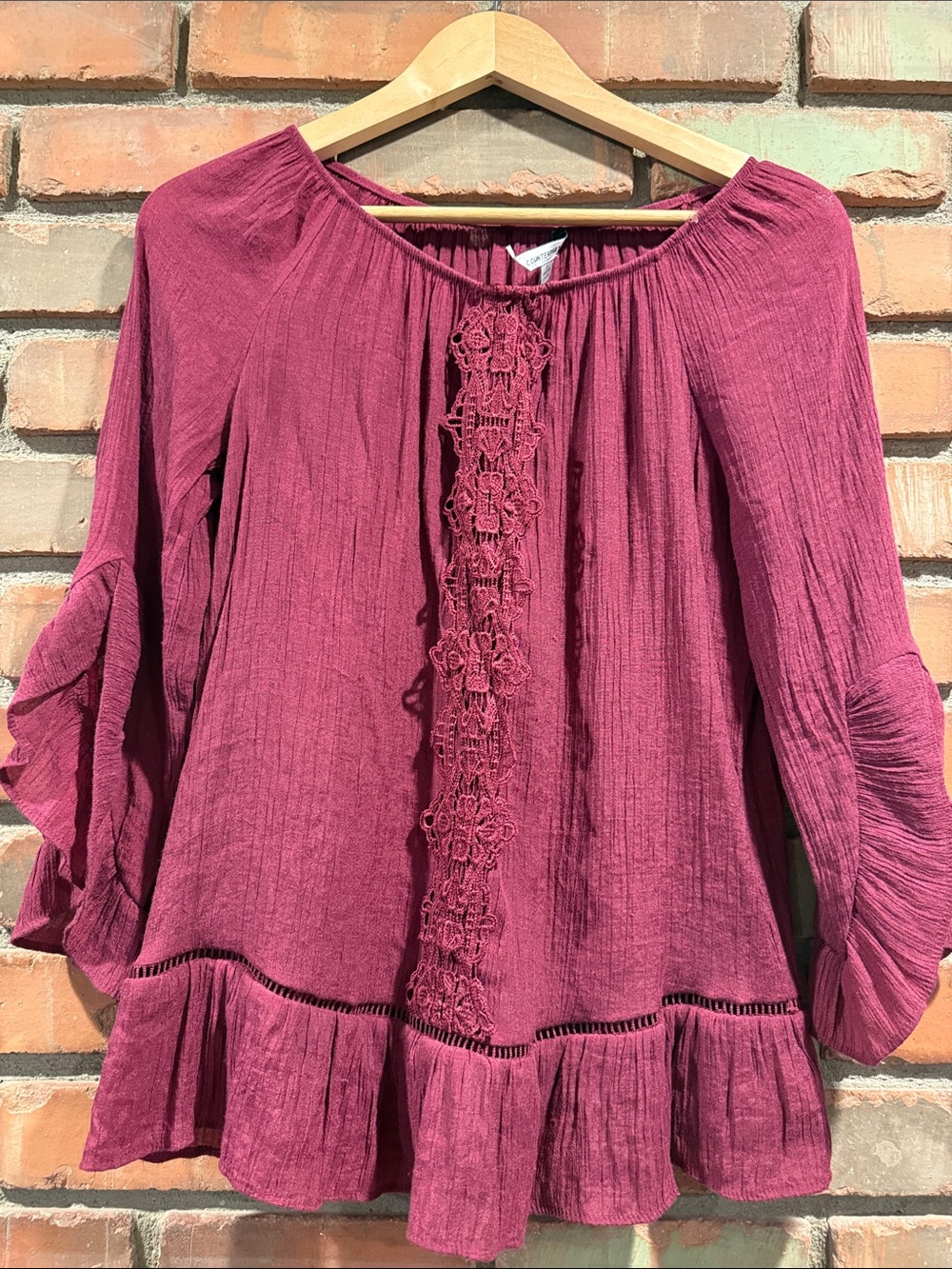 Women's Boho Peasant Top in Deep Berry